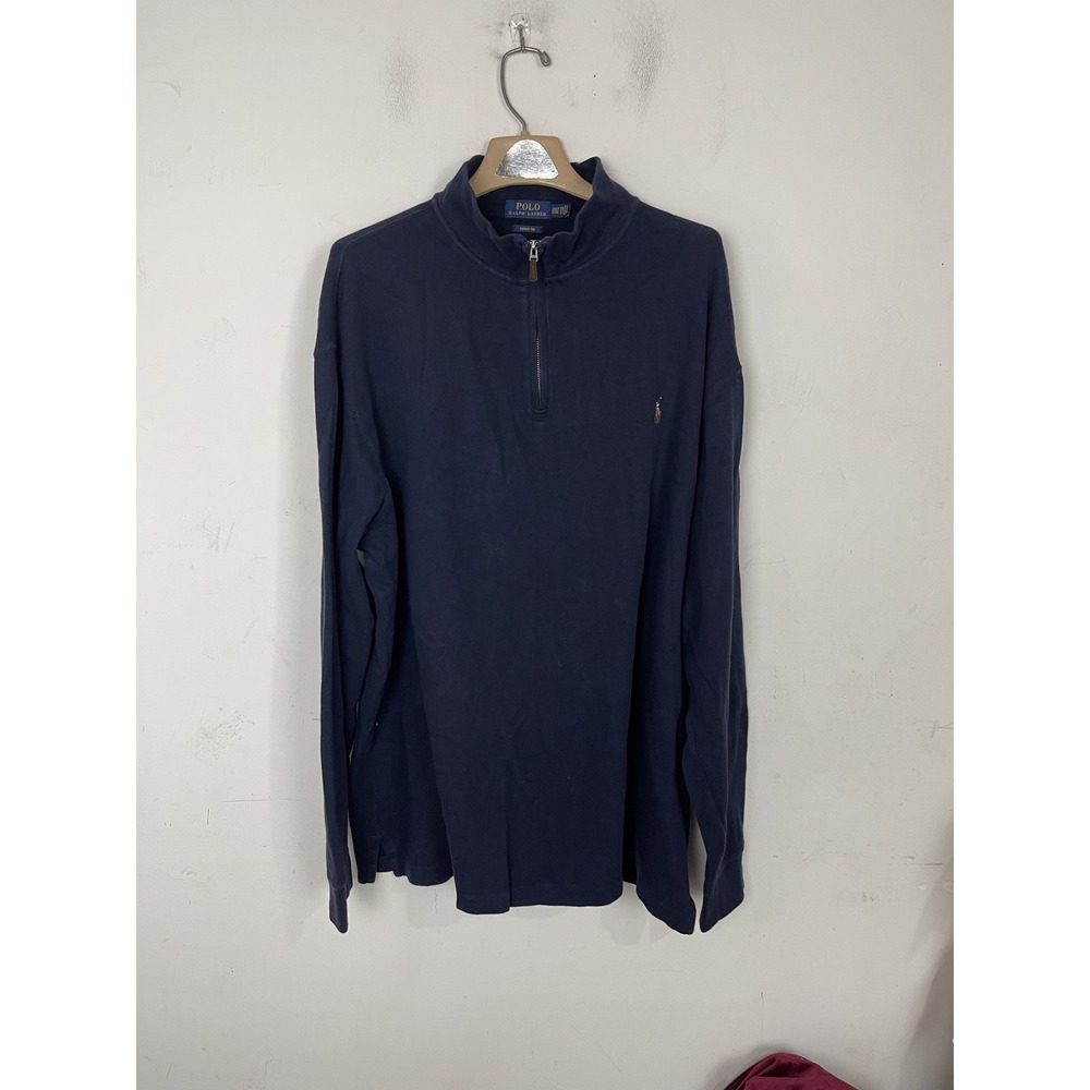 Polo Ralph Lauren Men Pullover Sweatshirt 2XLT Navy Blue 1/4 Zip Estate Rib Prep